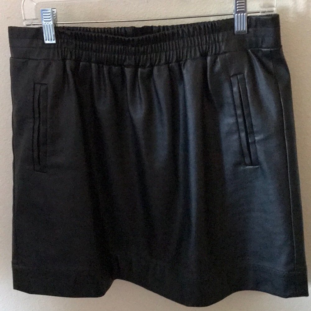 Ann Taylor Loft black faux leather lined skirt